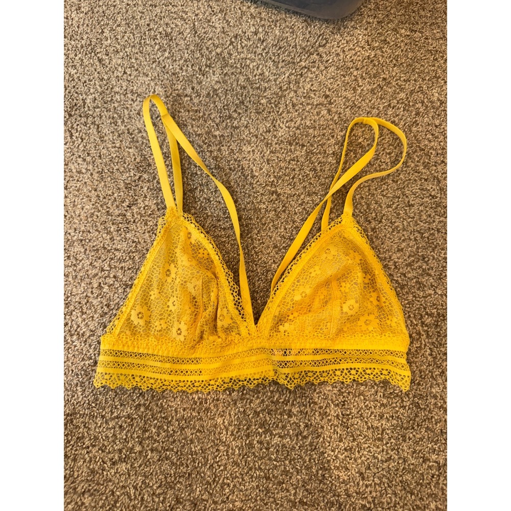 Victoria's Secret Yellow Floral Lace Triangle Bralette Small Strappy Back
